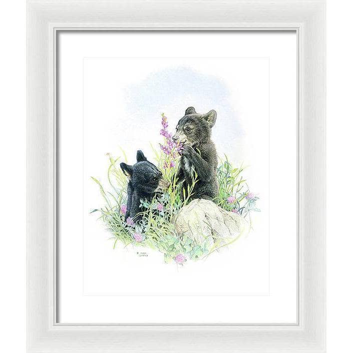 Black Bear Cubs in Grass - Framed Print | Artwork by Glen Loates