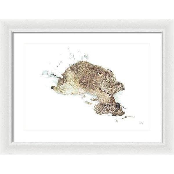 Canada Lynx with Ruffed Grouse- Framed Print | Artwork by Glen Loates