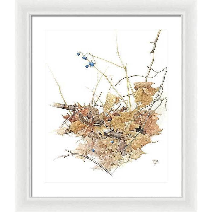 Chipmunk on Forest Floor - Framed Print | Artwork by Glen Loates
