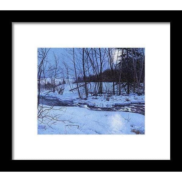 Paysage au clair de lune par Glen Loates, œuvre encadrée, cadre noir et passe-partout blanc