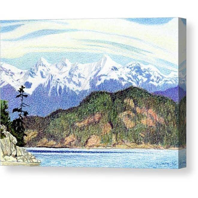 Montagnes enneigées en Colombie-Britannique par Glen Loates, toile de galerie aux bords enveloppés en miroir
