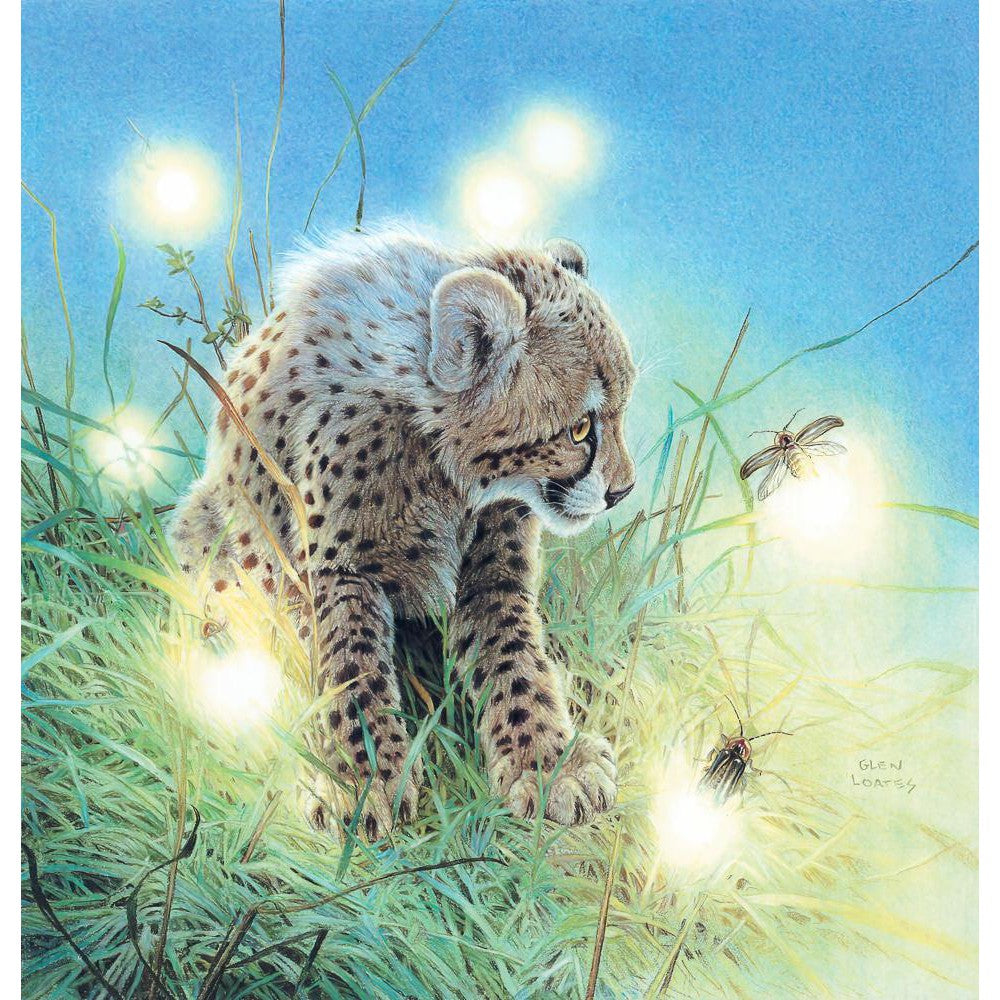 Young Cheetah with Fireflies - Framed Print | Artwork by Glen Loates