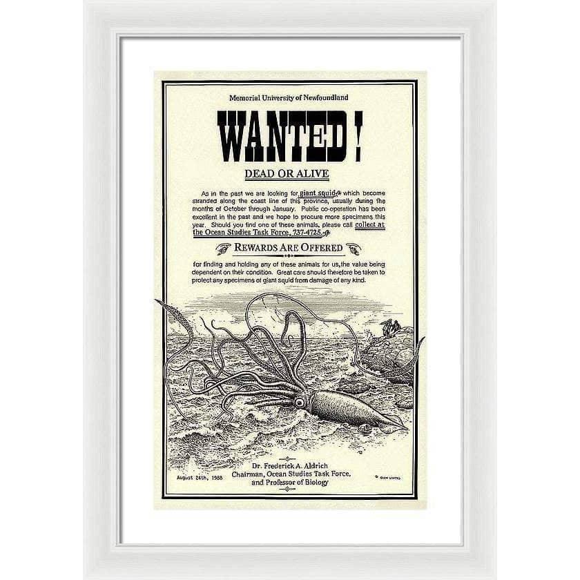 Giant Squid Wanted Poster - Framed | Artwork by Glen Loates