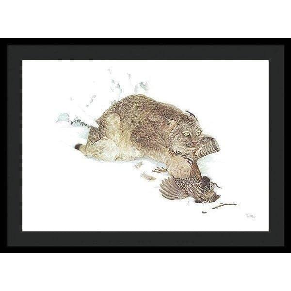 Canada Lynx with Ruffed Grouse- Framed Print | Artwork by Glen Loates