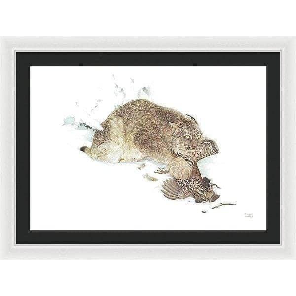 Canada Lynx with Ruffed Grouse- Framed Print | Artwork by Glen Loates