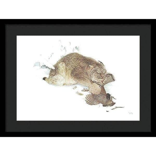 Canada Lynx with Ruffed Grouse- Framed Print | Artwork by Glen Loates