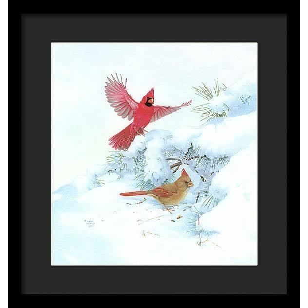 Cardinals in Snow - Framed Print | Artwork by Glen Loates