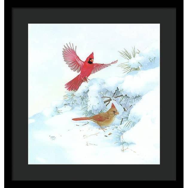 Cardinals in Snow - Framed Print | Artwork by Glen Loates