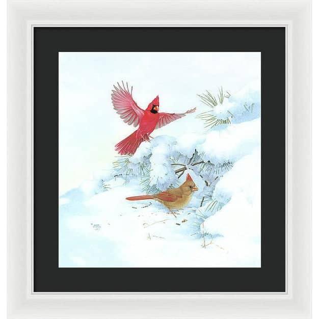 Cardinals in Snow - Framed Print | Artwork by Glen Loates