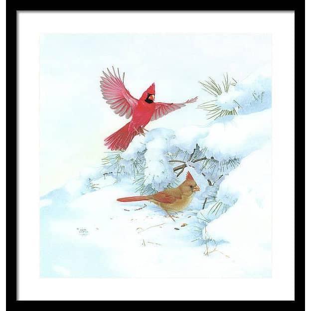 Cardinals in Snow - Framed Print | Artwork by Glen Loates
