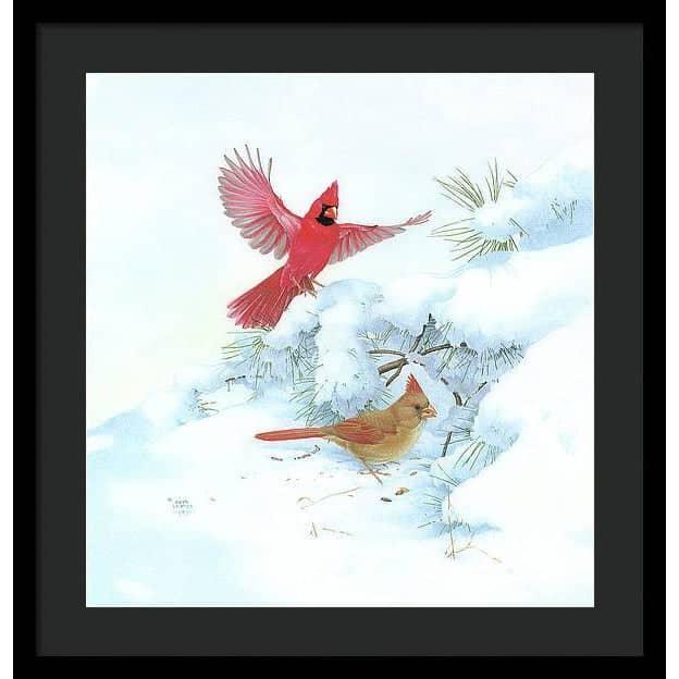Cardinals in Snow - Framed Print | Artwork by Glen Loates