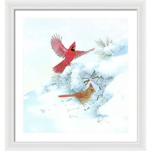 Cardinals in Snow - Framed Print | Artwork by Glen Loates
