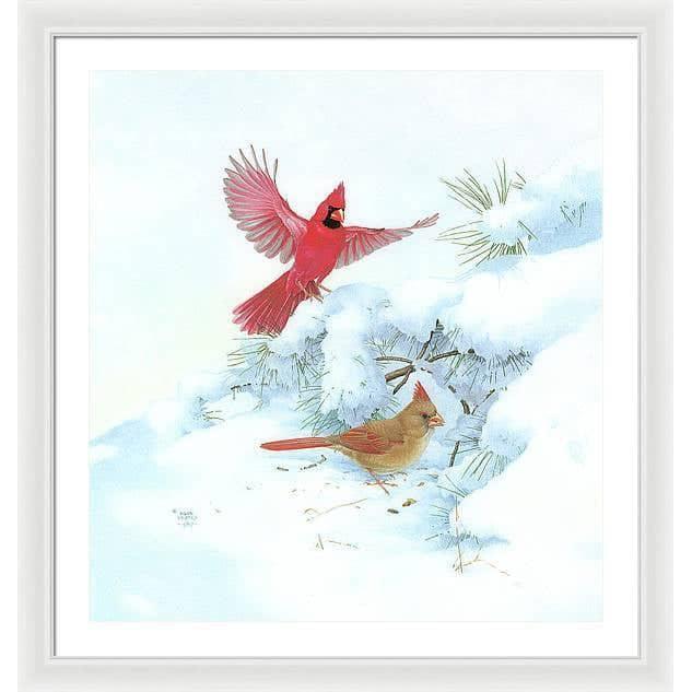 Cardinals in Snow - Framed Print | Artwork by Glen Loates