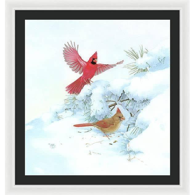 Cardinals in Snow - Framed Print | Artwork by Glen Loates