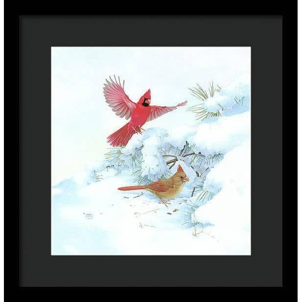 Cardinals in Snow - Framed Print | Artwork by Glen Loates