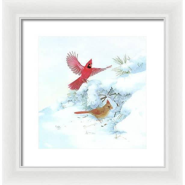 Cardinals in Snow - Framed Print | Artwork by Glen Loates