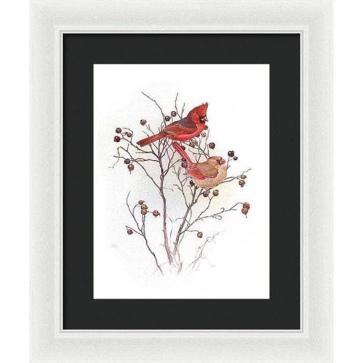 Cardinals on Rosehip Bush - Framed Print | Artwork by Glen Loates