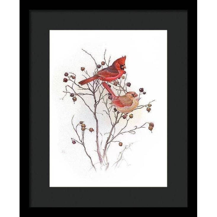 Cardinals on Rosehip Bush - Framed Print | Artwork by Glen Loates
