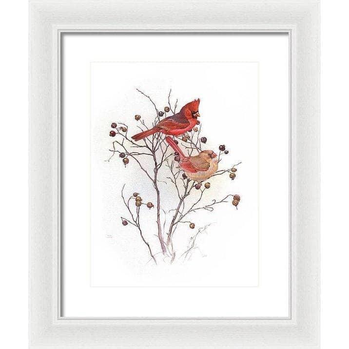 Cardinals on Rosehip Bush - Framed Print | Artwork by Glen Loates