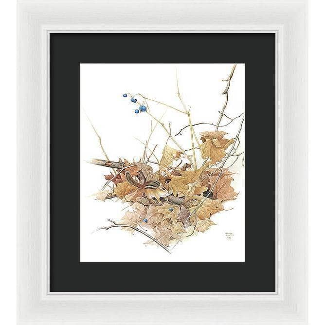 Chipmunk on Forest Floor - Framed Print | Artwork by Glen Loates