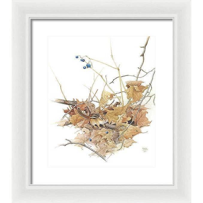 Chipmunk on Forest Floor - Framed Print | Artwork by Glen Loates
