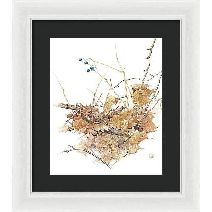 Chipmunk on Forest Floor - Framed Print | Artwork by Glen Loates