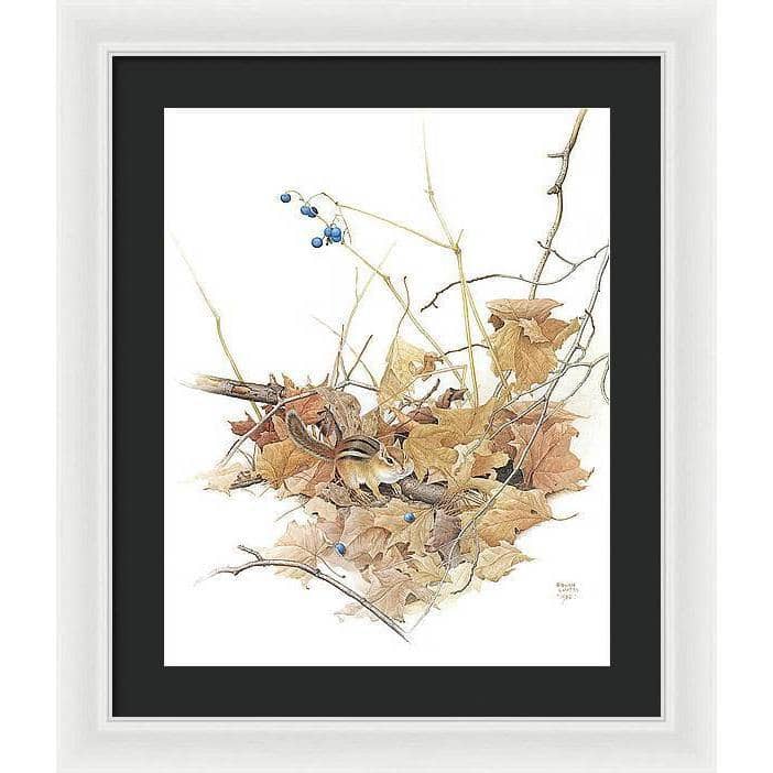 Chipmunk on Forest Floor - Framed Print | Artwork by Glen Loates