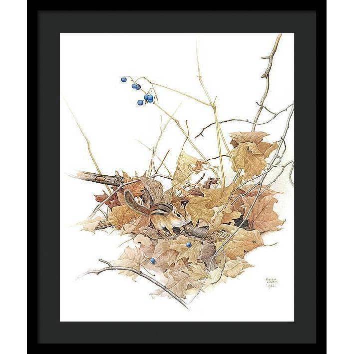 Chipmunk on Forest Floor - Framed Print | Artwork by Glen Loates