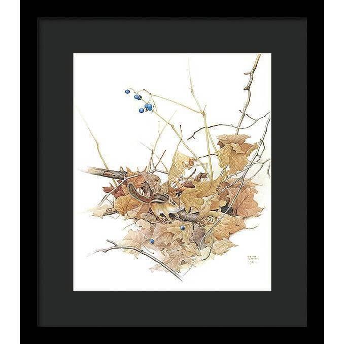 Chipmunk on Forest Floor - Framed Print | Artwork by Glen Loates