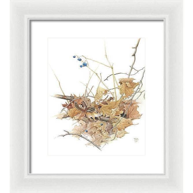 Chipmunk on Forest Floor - Framed Print | Artwork by Glen Loates