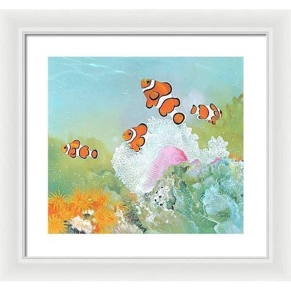 Clown Fish with Sea Anemones - Framed Print | Artwork by Glen Loates
