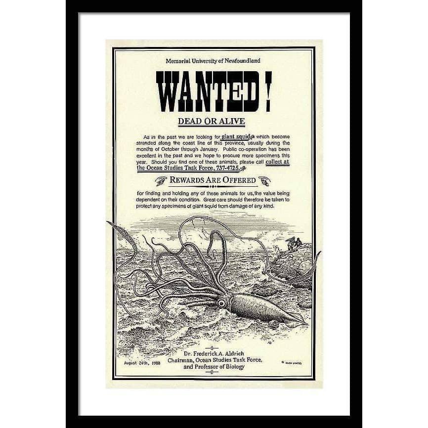Giant Squid Wanted Poster - Framed | Artwork by Glen Loates