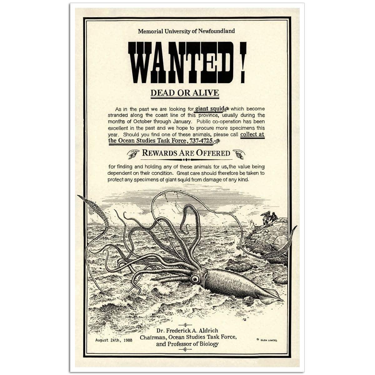 Giant Squid Wanted Poster | Artwork by Glen Loates
