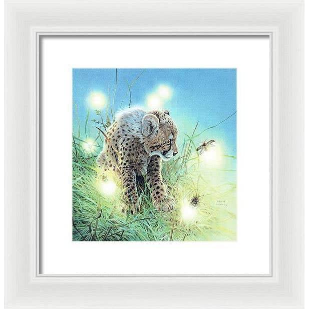 Young Cheetah with Fireflies - Framed Print | Artwork by Glen Loates