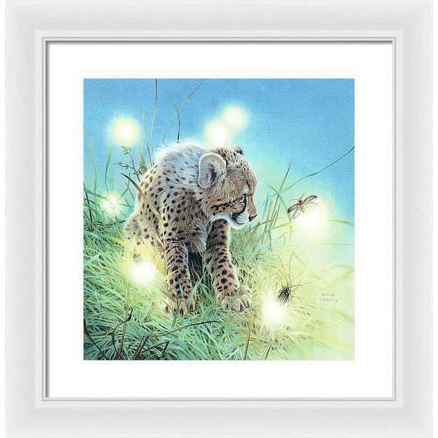 Young Cheetah with Fireflies - Framed Print | Artwork by Glen Loates